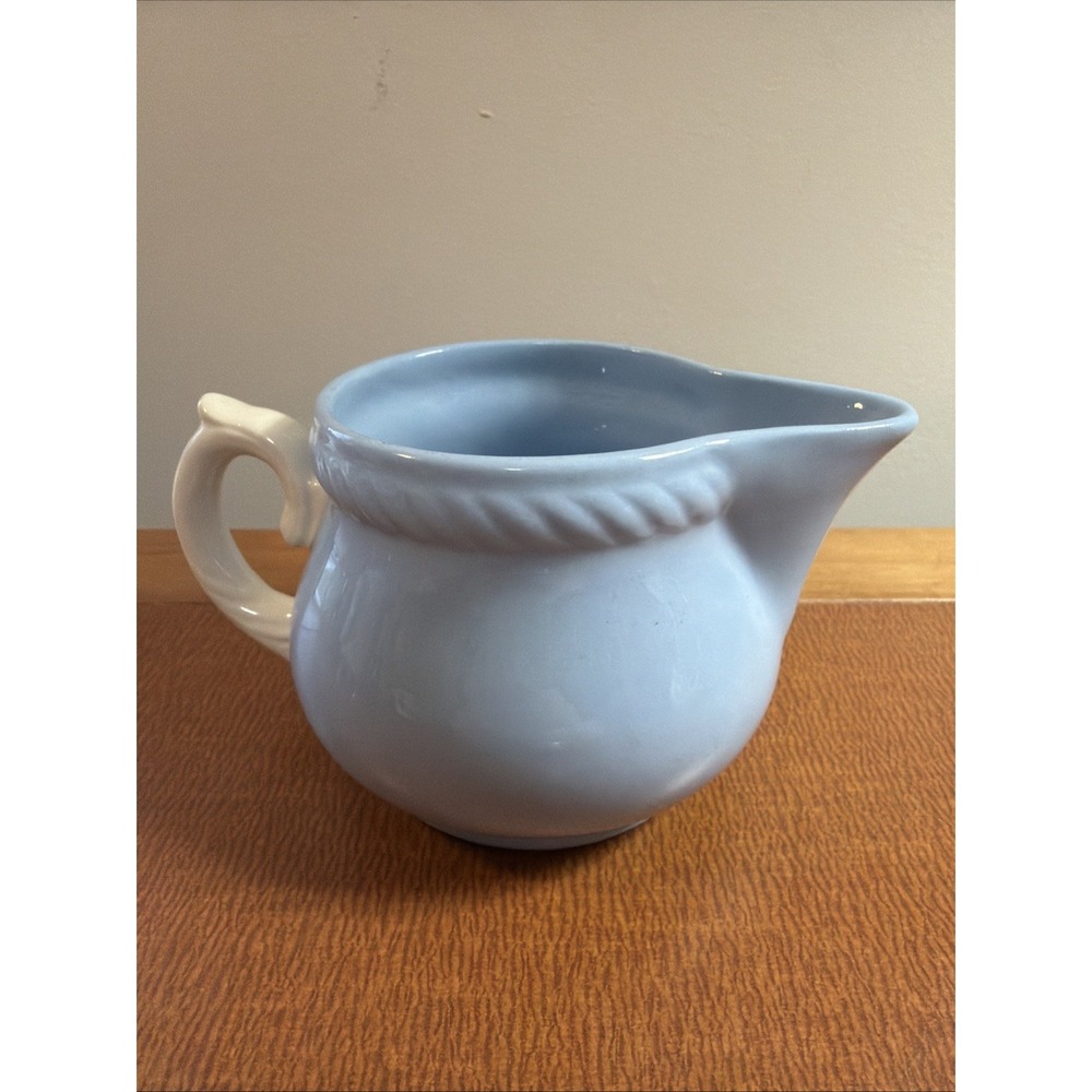 Vintage Kraft-Blue Homer Laughlin Creamer USA Rope Trim Elegant Handle -Fiesta